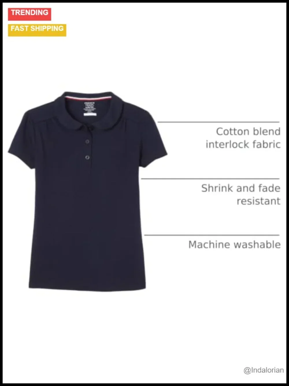 Kids Short Sleeve Peter Pan Collar Polo Shirt Uniform
